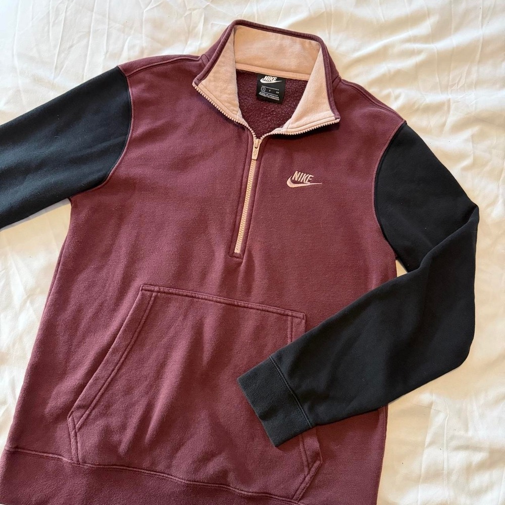Nike Mens Colorblock Quarter Zip Sweatshirt Burgundy Black Pink Small